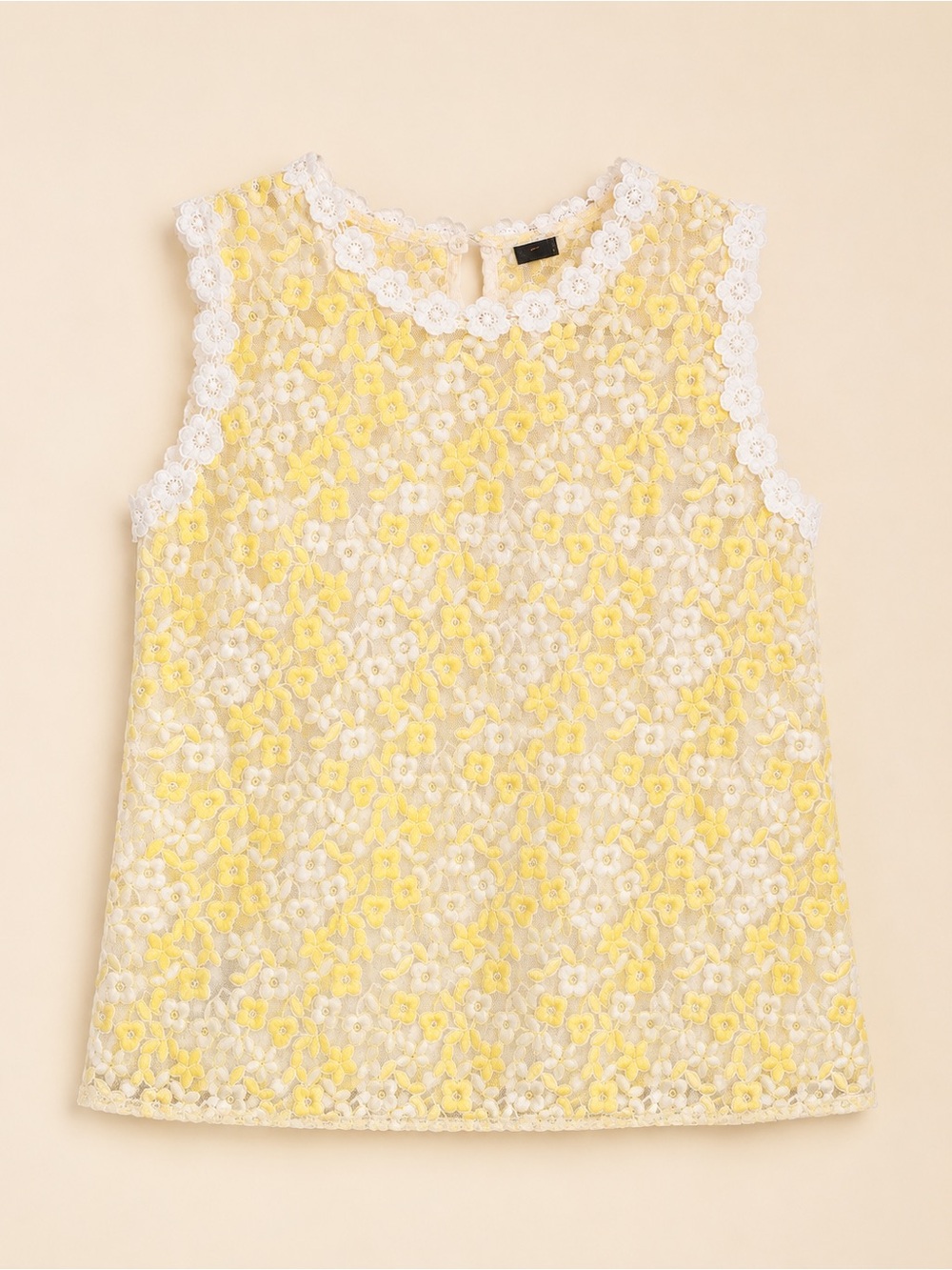 Sleeveless Floral Lace Top in Yellow and White